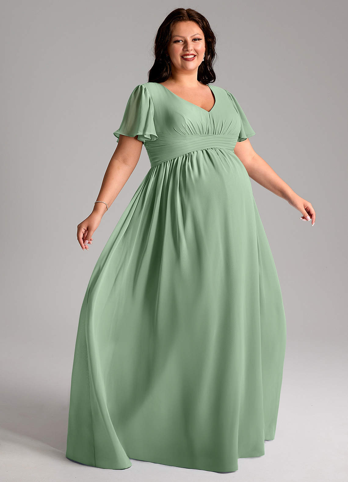 Azazie Verna Maternity Bridesmaid Dresses A-Line V-Neck Ruched Chiffon Floor-Length Dress image8