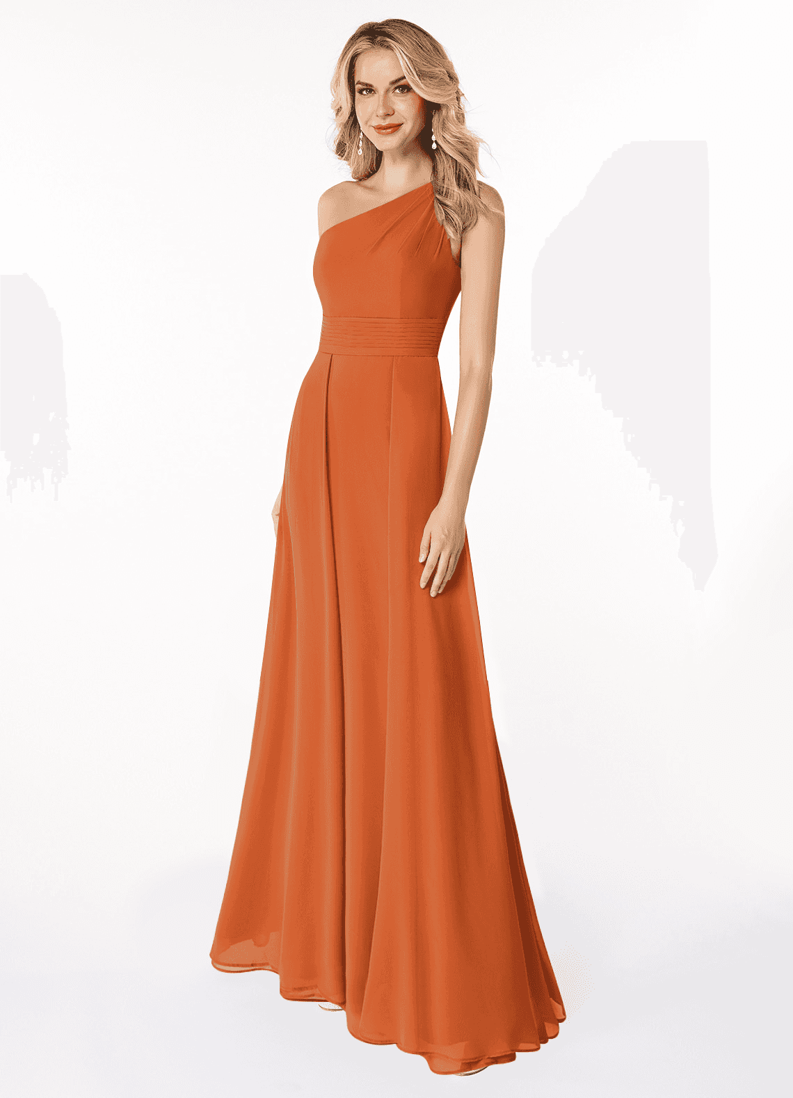 Azazie Dallas Vestidos de damas de honor Vestido de Canela de Gasa de Corte en A con Hombro unilateral image1