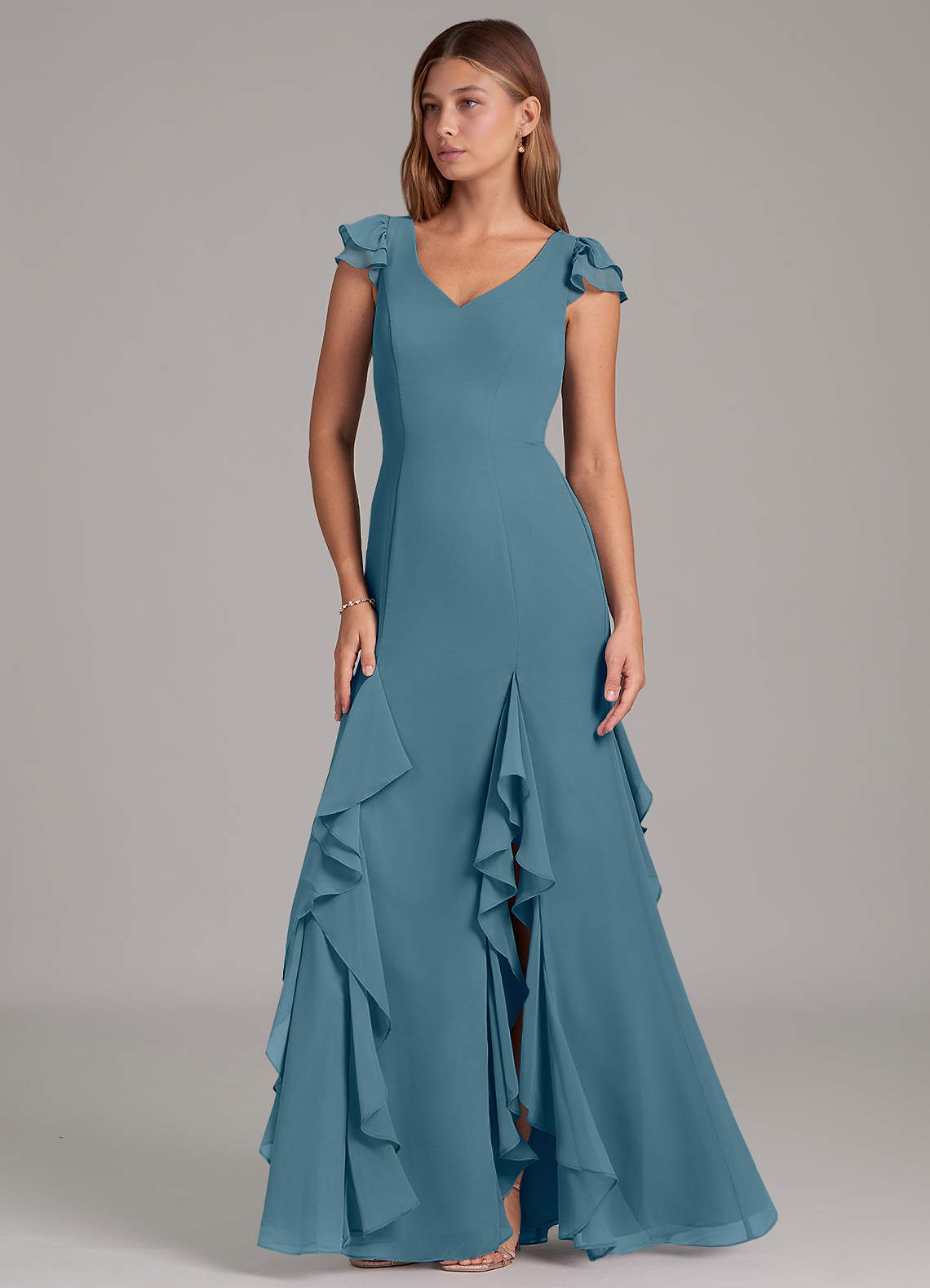 Azazie Nessa Robes de demoiselle d'honneur Robe Trapèze en Mousseline de soie Bermude image1