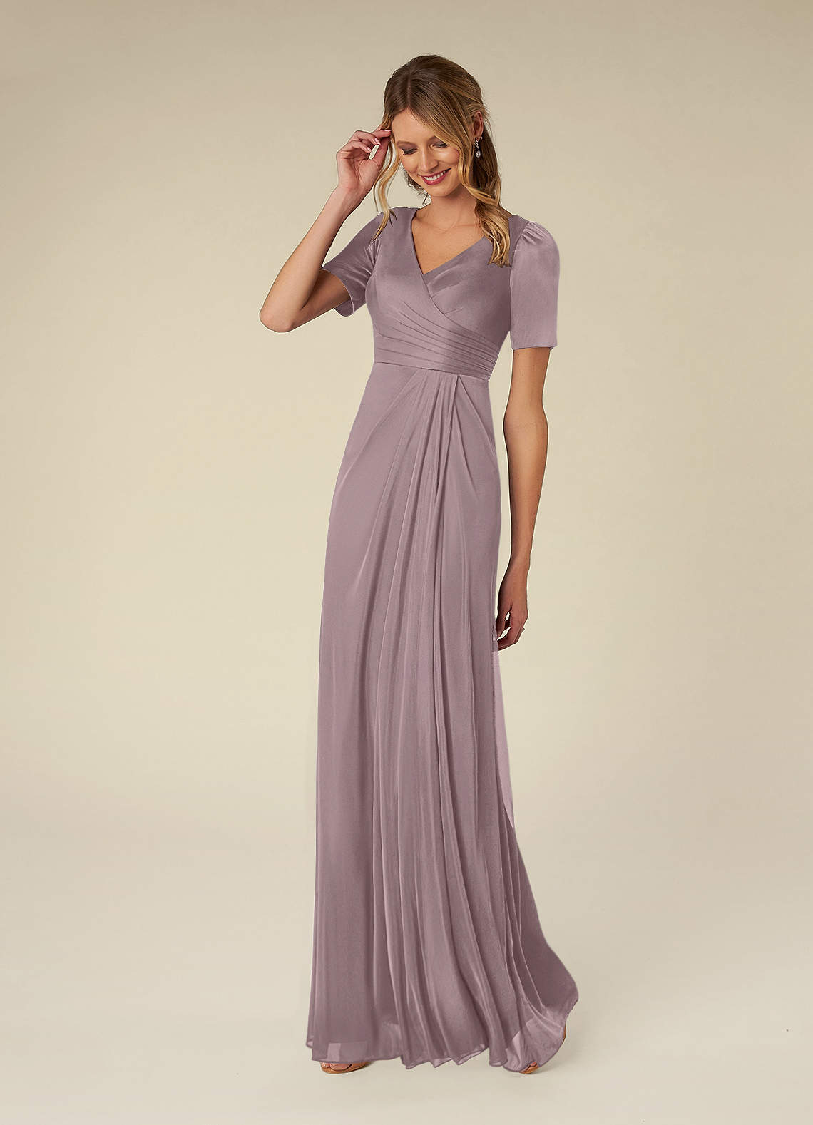 Azazie Bessie Mother of the Bride Dresses Dusk A-Line Pleated Mesh Dress image2