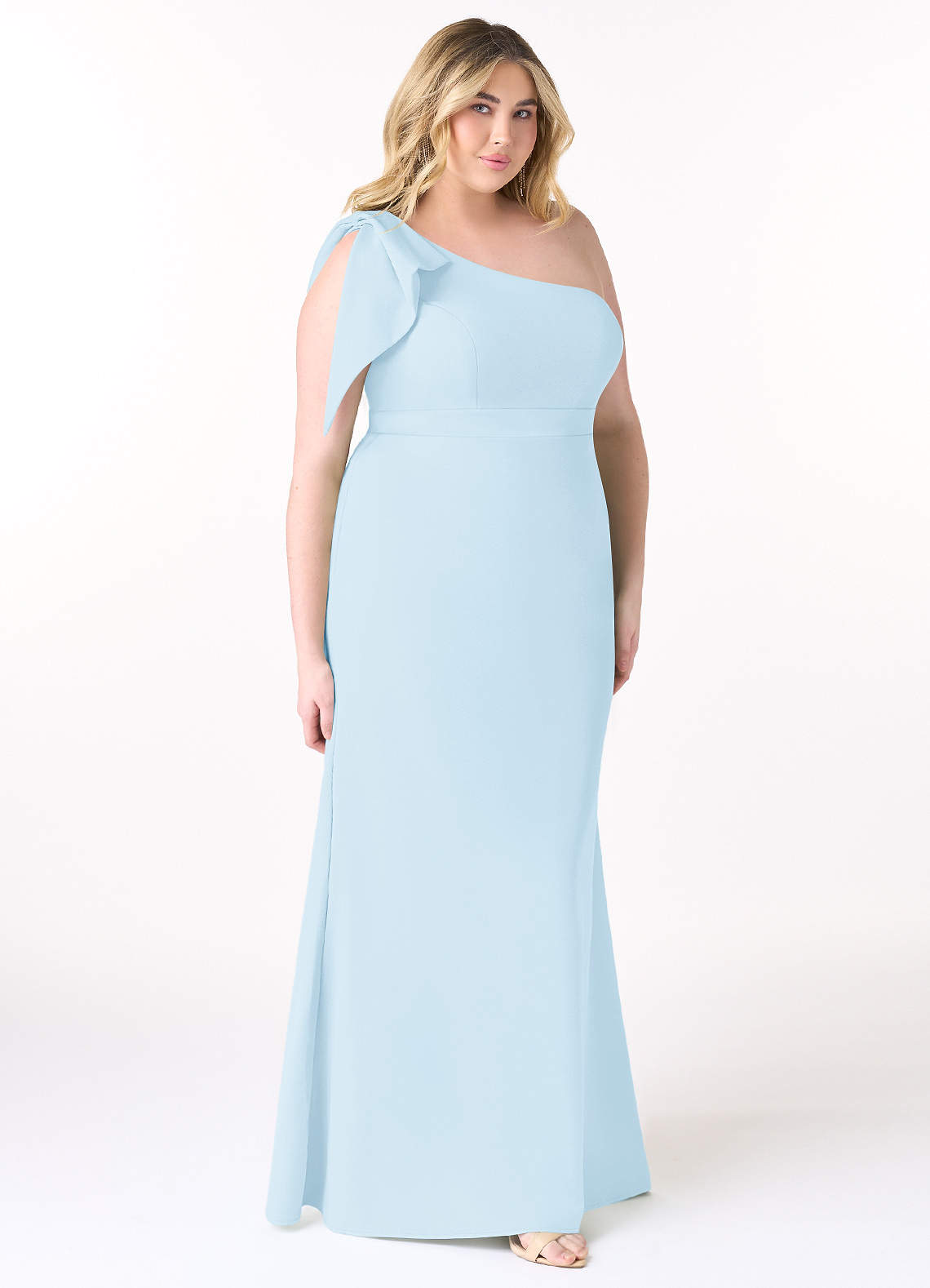 Azazie Rinna Bridesmaid Dresses Sky Blue Mermaid One Shoulder Stretch Crepe Dress image6