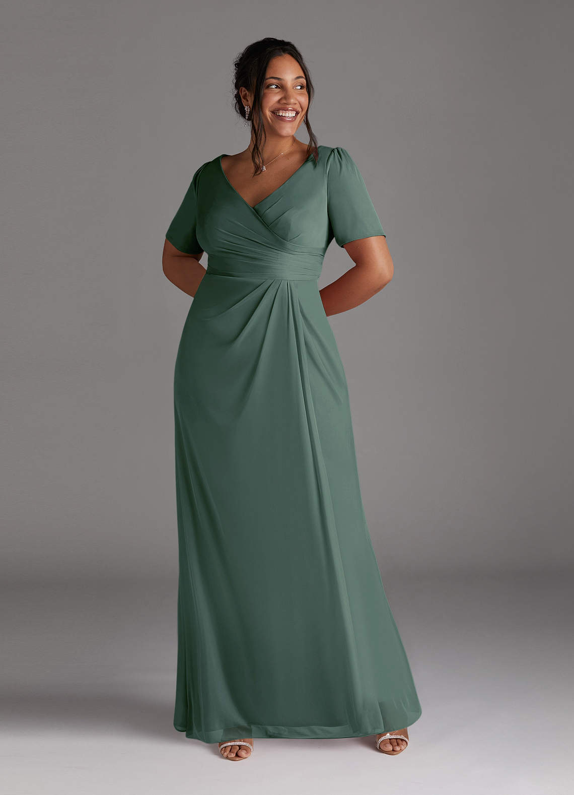 Azazie Bessie Mother of the Bride Dresses Eucalyptus A-Line Pleated Mesh Dress image1