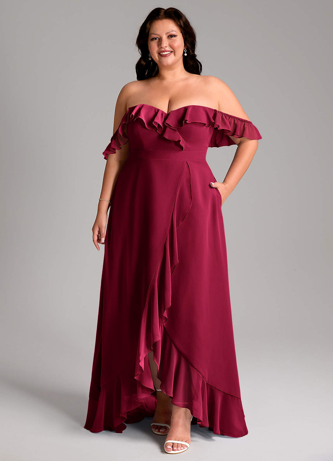 Azazie Lyra Bridesmaid Dresses Burgundy A-Line Chiffon Convertible Dress image1