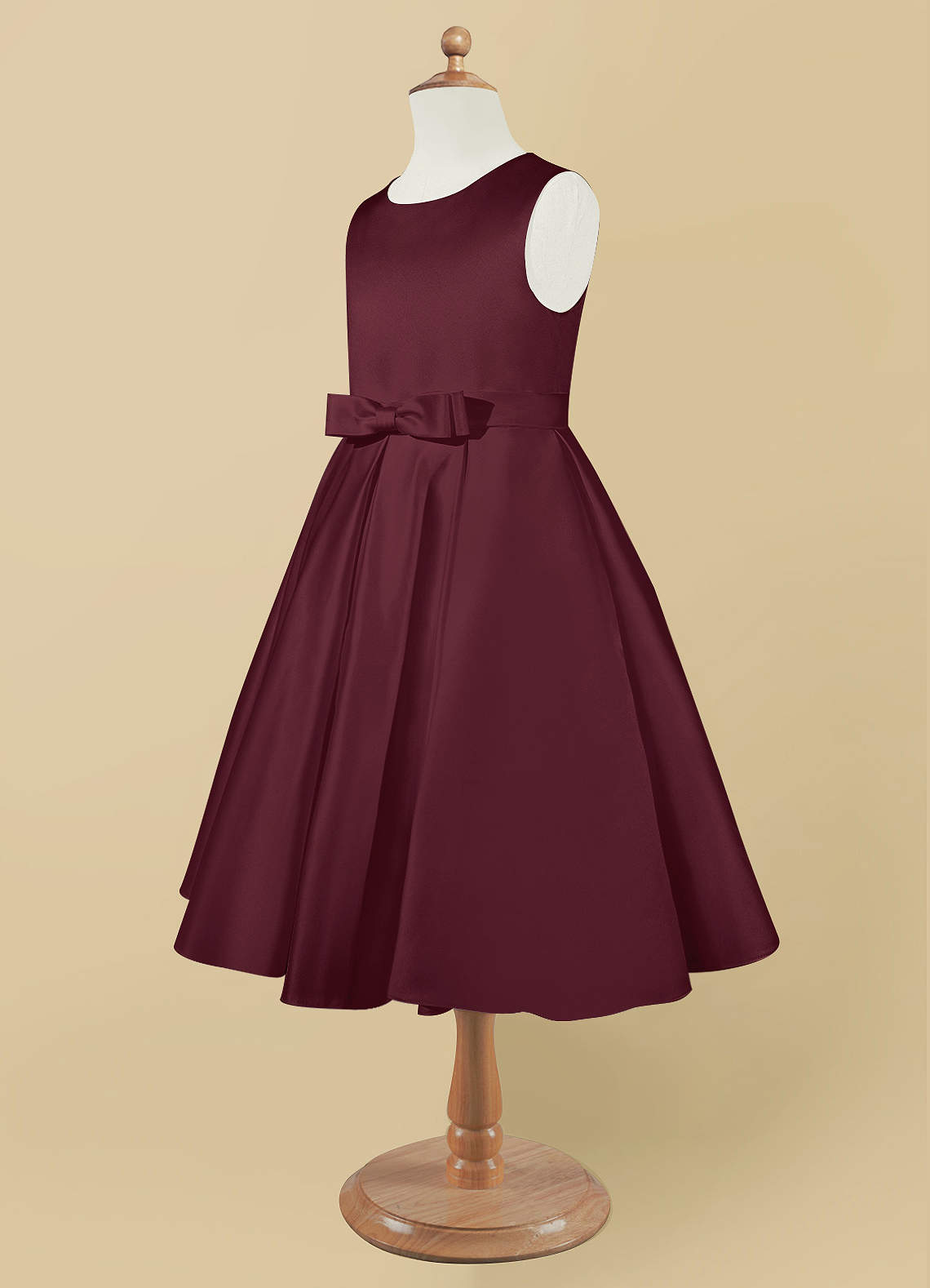 Azazie Coco Flower Girl Dresses Cabernet A-Line Bow Matte Satin Dress image6