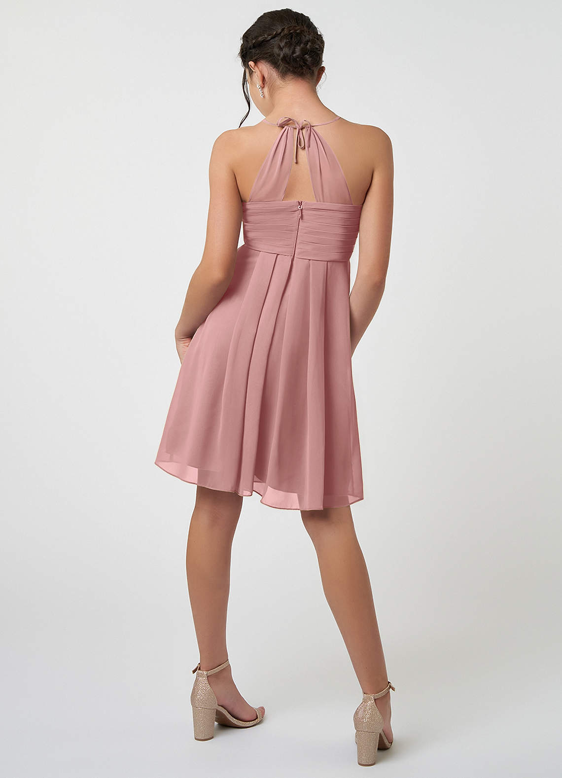 Azazie Ginny Junior A-Linie Plissee Chiffon Kleid Altrosa image1