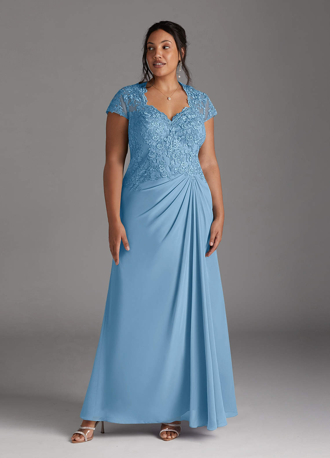 Azazie Junie Mother of the Bride Dresses Steel Blue A-Line Lace Chiffon Dress image1