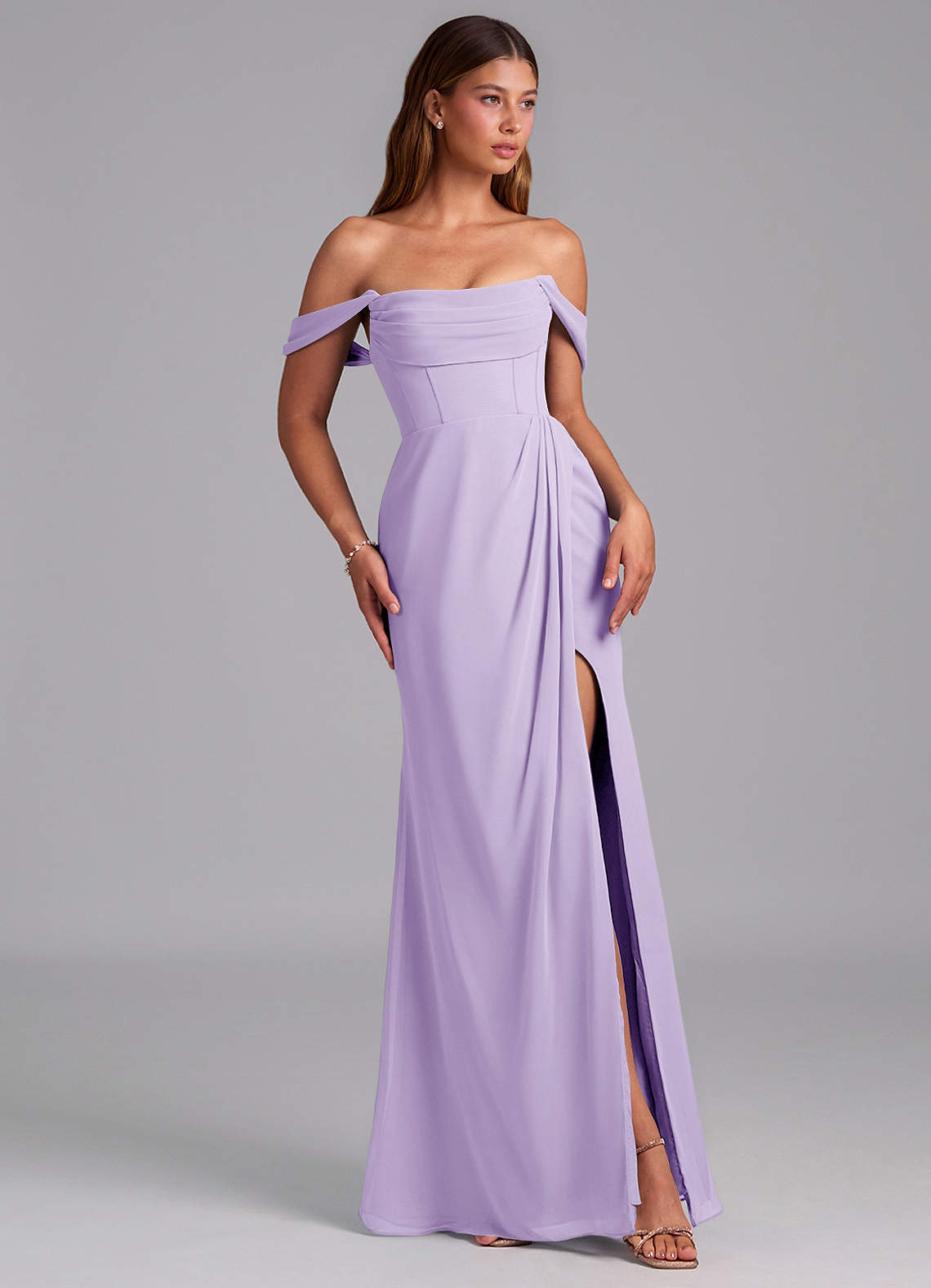 Azazie Johana Jurken voor bruidsmeisjes Converteerbaar Jurk van Chiffon met Zeemeermin Off the Shoulder Lila image5