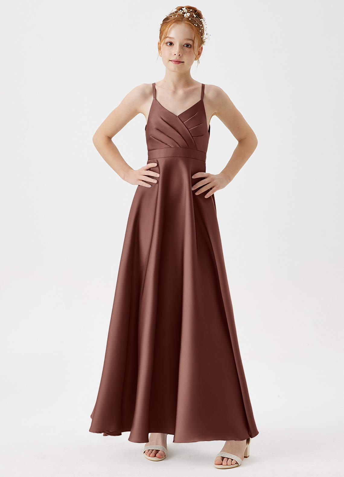 Azazie Avelina Junior Klä av A-Line i Stretch Satin Plisserad image2