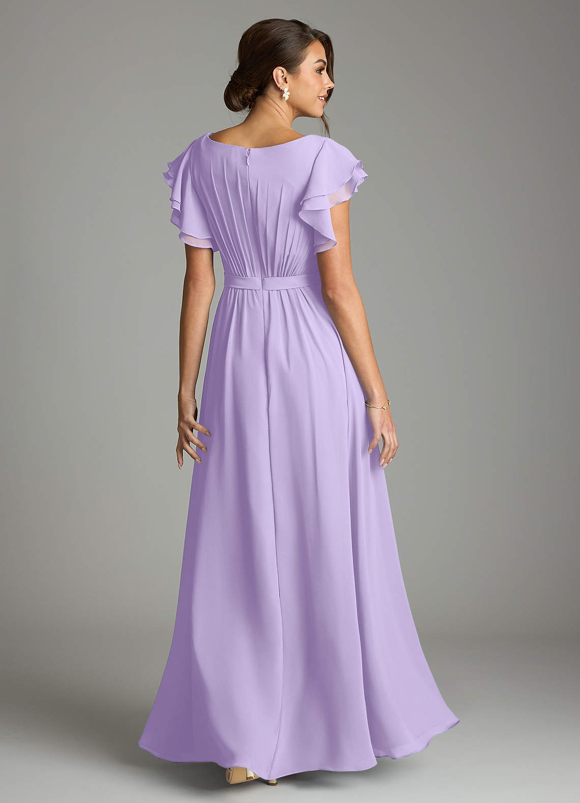 Azazie Daphne Modest Bridesmaid Dresses A-Line Ruffled Chiffon Floor-Length Dress image1