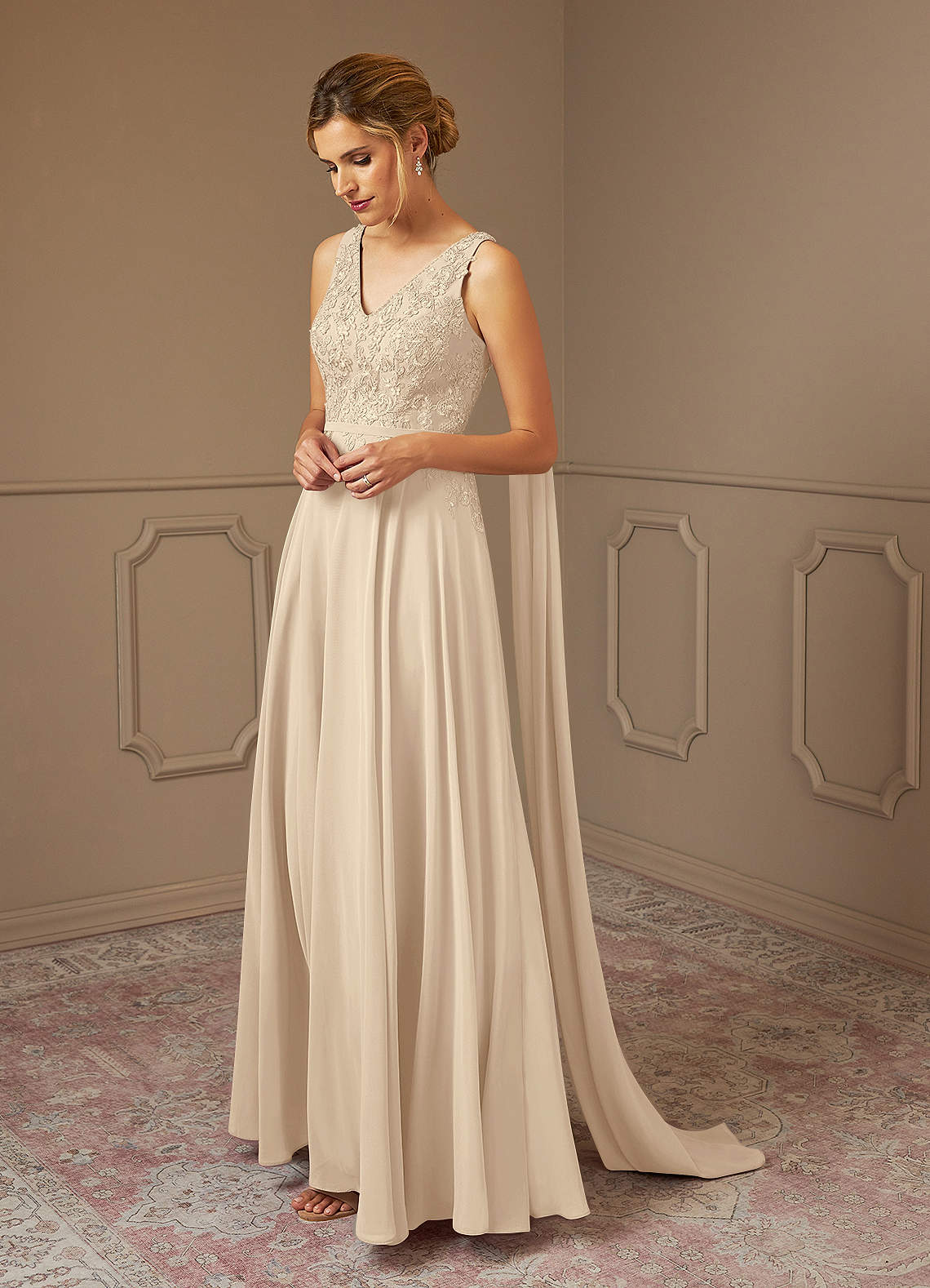 Azazie Joules Mother of the Bride Dresses Champagne A-Line Sequins Chiffon Dress image1