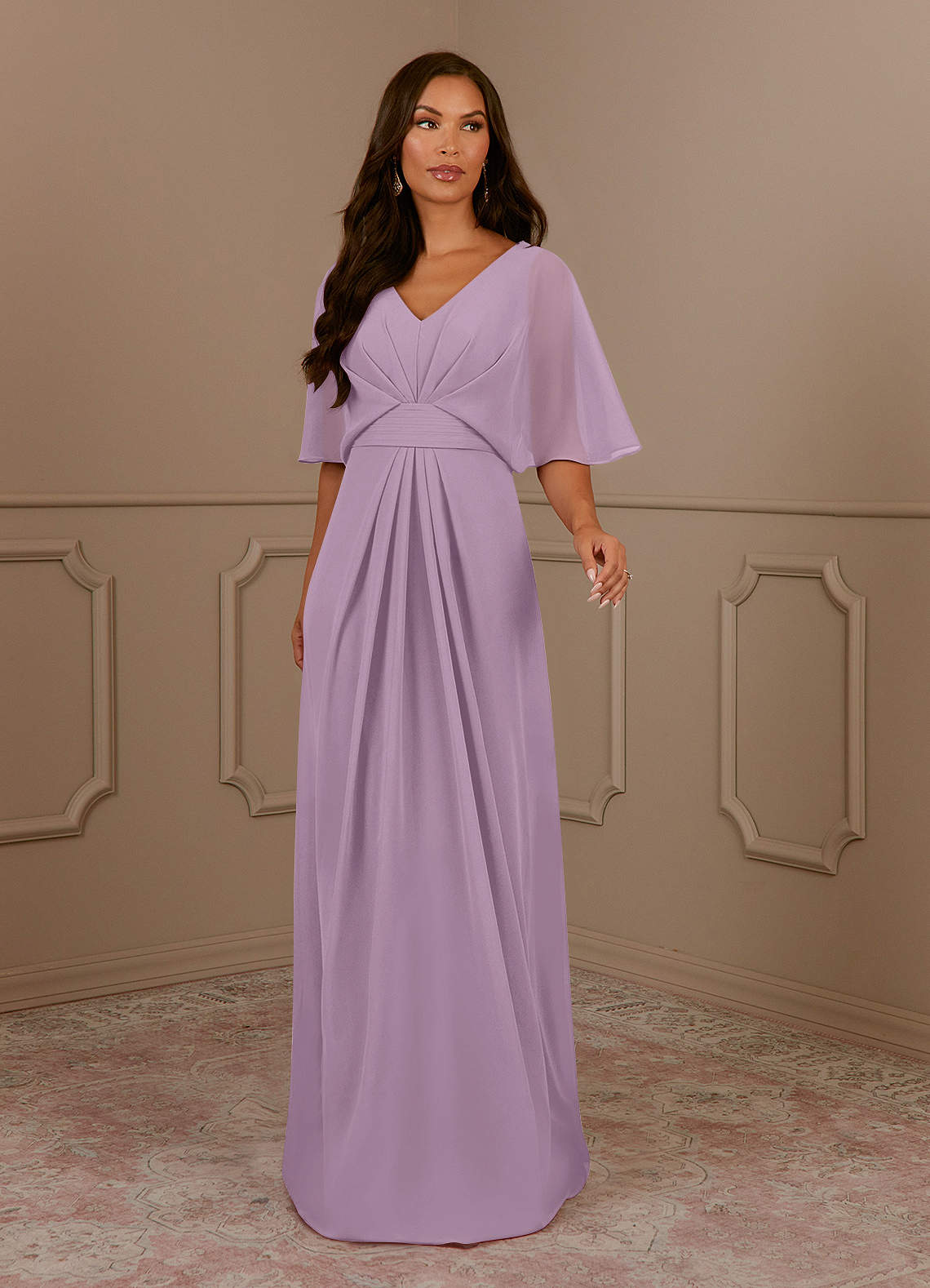 Mother Of The Bride Dress Wisteria Elegant Jewel A-Line Sleeves V-Neck Knee Length Chiffon Mother Of The Bride Dress