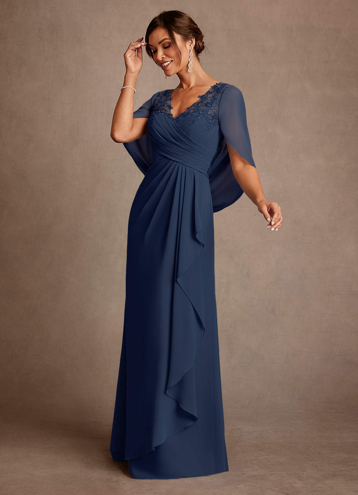 Azazie Santa Clara Mother of the Bride Dresses Dark Navy A-Line Lace Dress image3