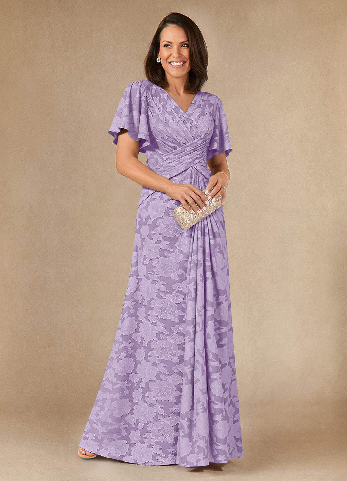 Azazie Emmeline Mother of the Bride Dresses Lilac A-Line Pleated Floral Burnout Dress image1