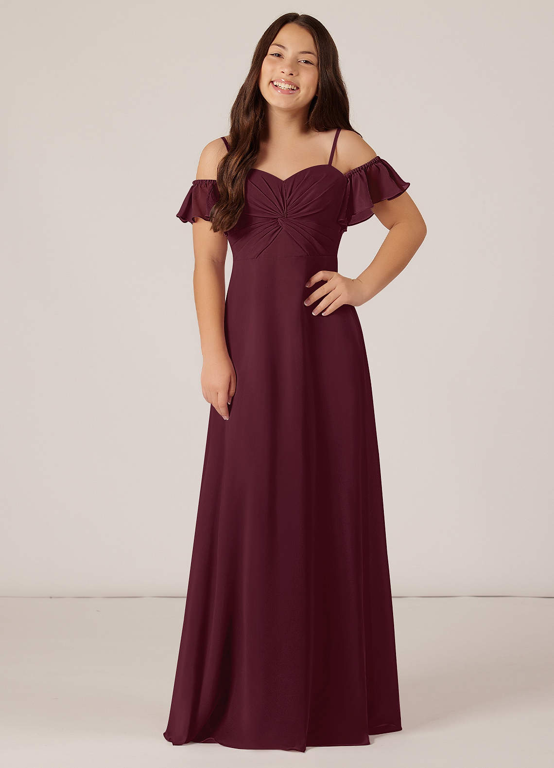 Azazie Juna Junior Ready to Ship Bridesmaid Dress in Cabernet | Azazie