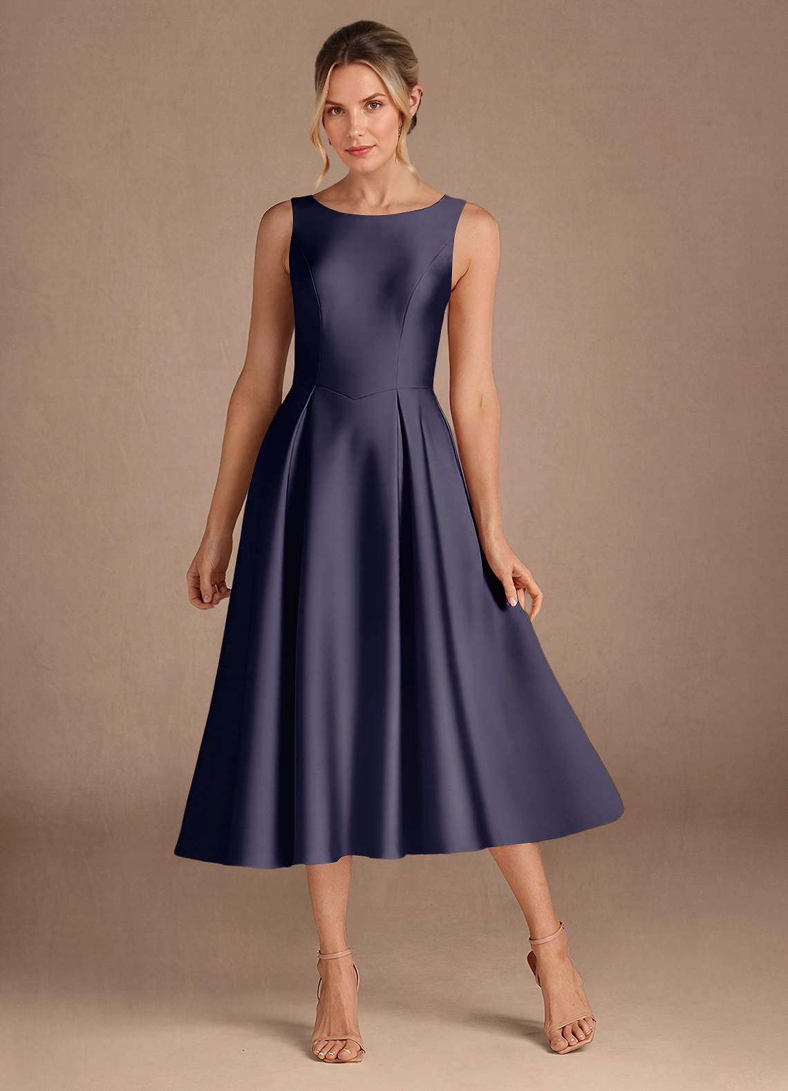 Azazie Fulton Vestidos para mãe da noiva Vestido Tormentoso de Cetim elástico de Linha A com Plissado image1