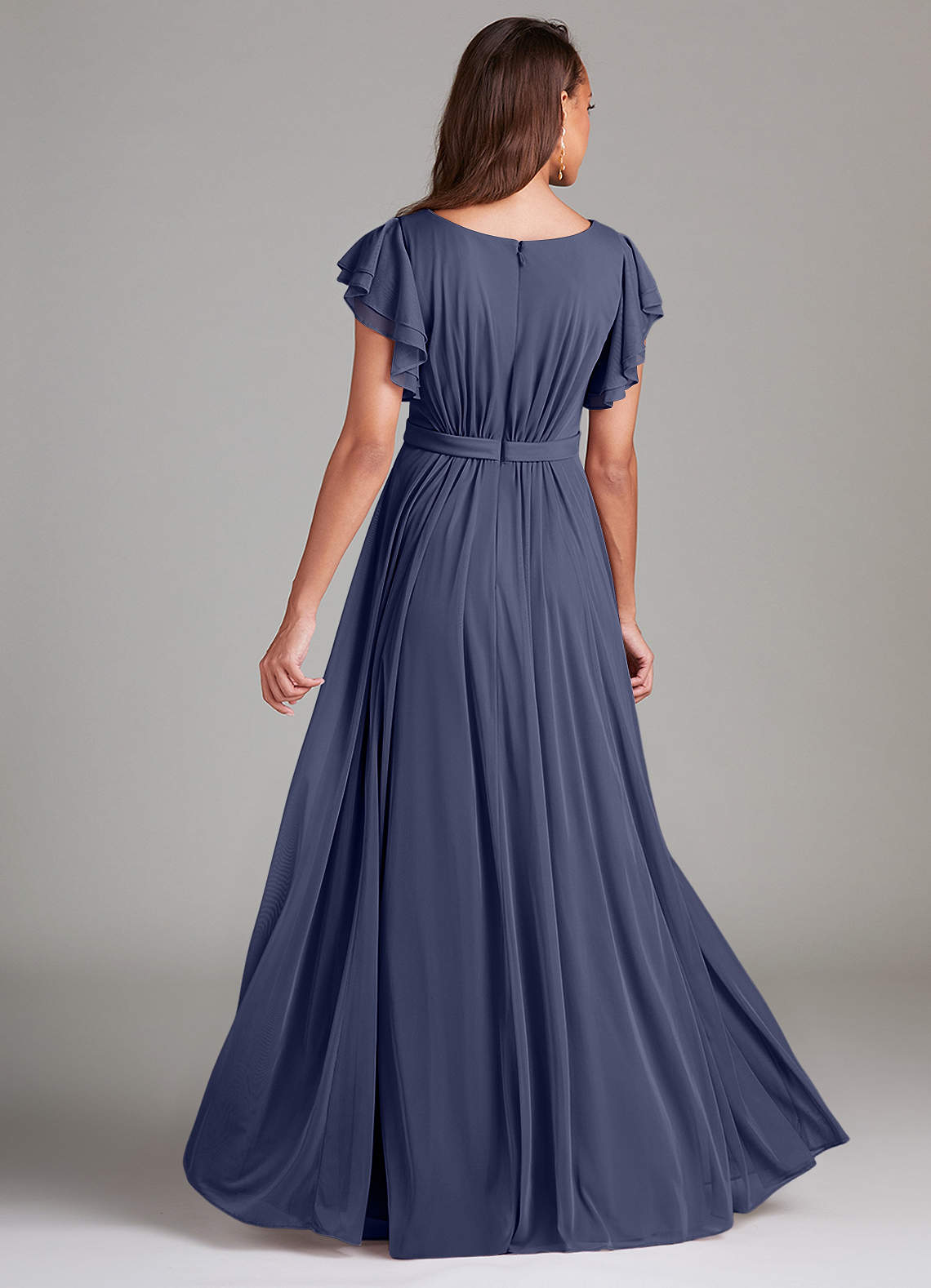 Azazie Daphne Final Sale A-Line Ruched Mesh Floor-Length Dress image1