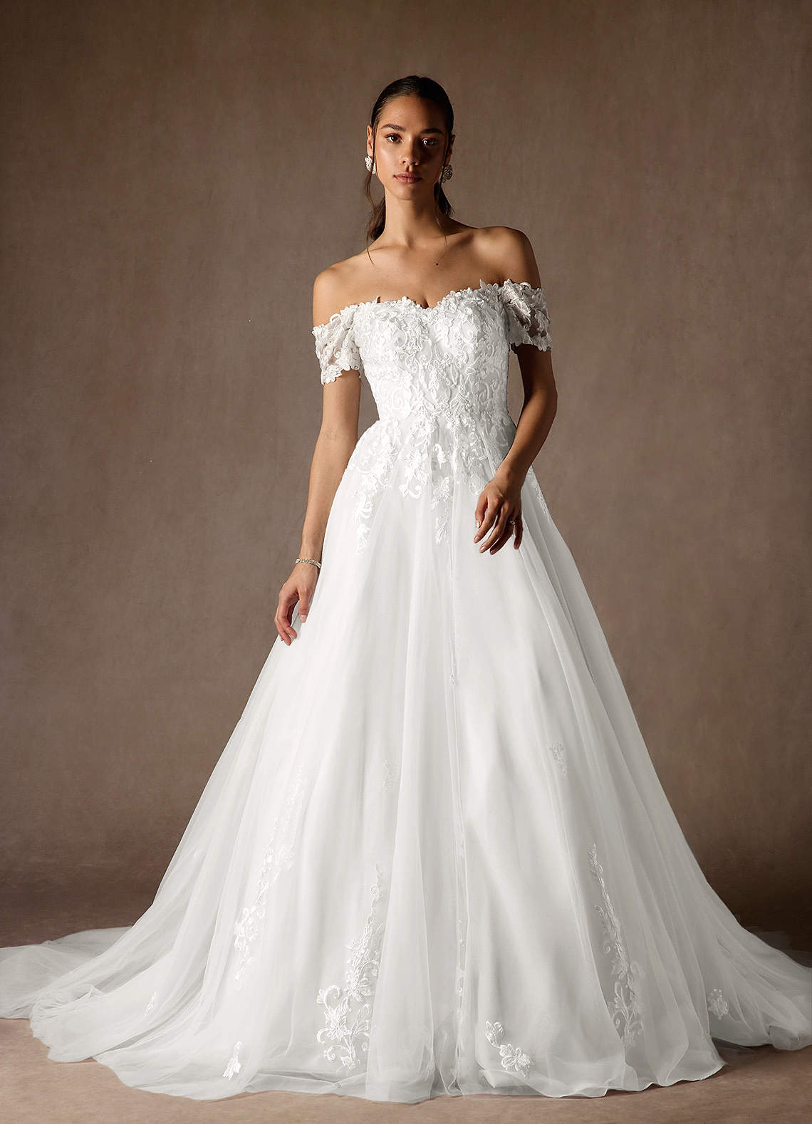 Azazie Rowe Wedding Dresses Diamond White Ball-Gown Off the Shoulder Tulle Dress image1