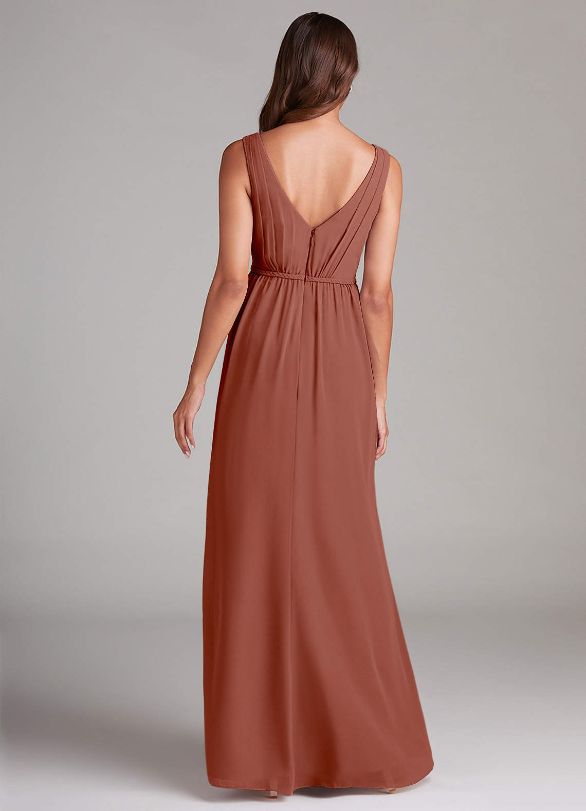 Azazie Tanicia Bridesmaid Dresses Auburn A-Line Pleated Chiffon Dress image6