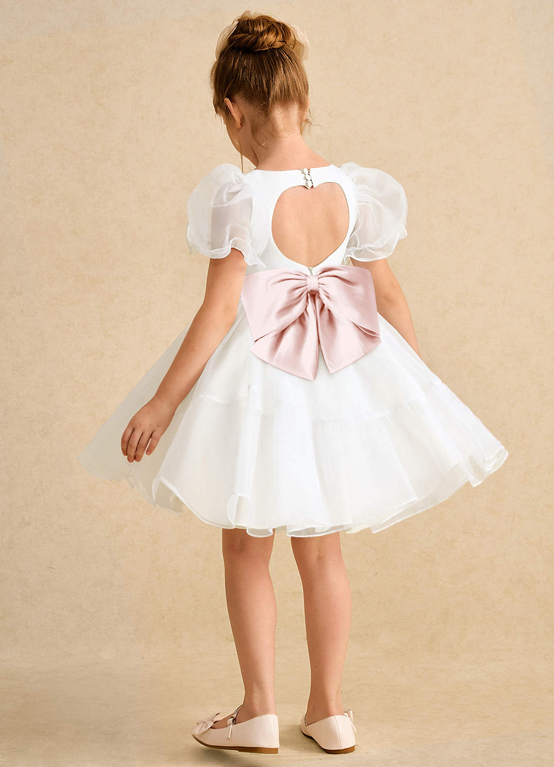 Azazie Debbie vestidos de niña de las flores Vestido de Marfil Rosa Ruborizado de Organza de Princesa con Escote de Corazón image8