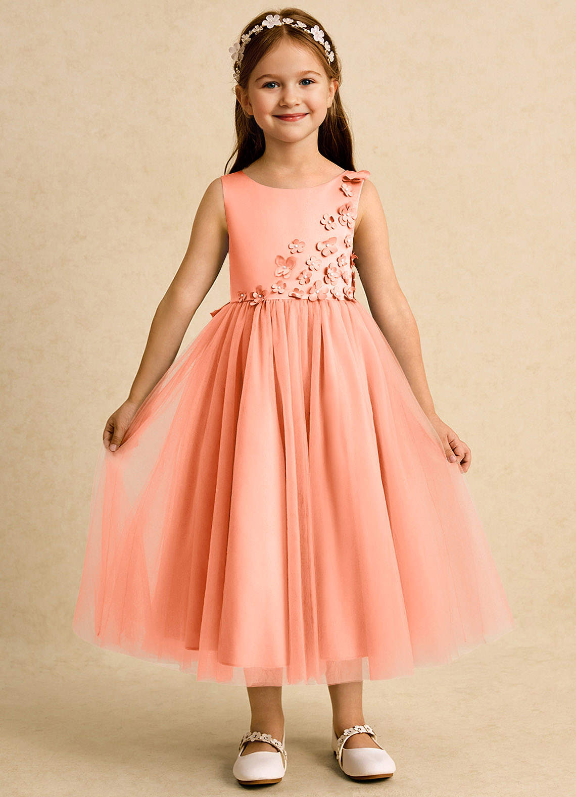 Azazie Malva vestidos de niña de las flores Vestido de Atardecer de Tul de Princesa con Lazo image1