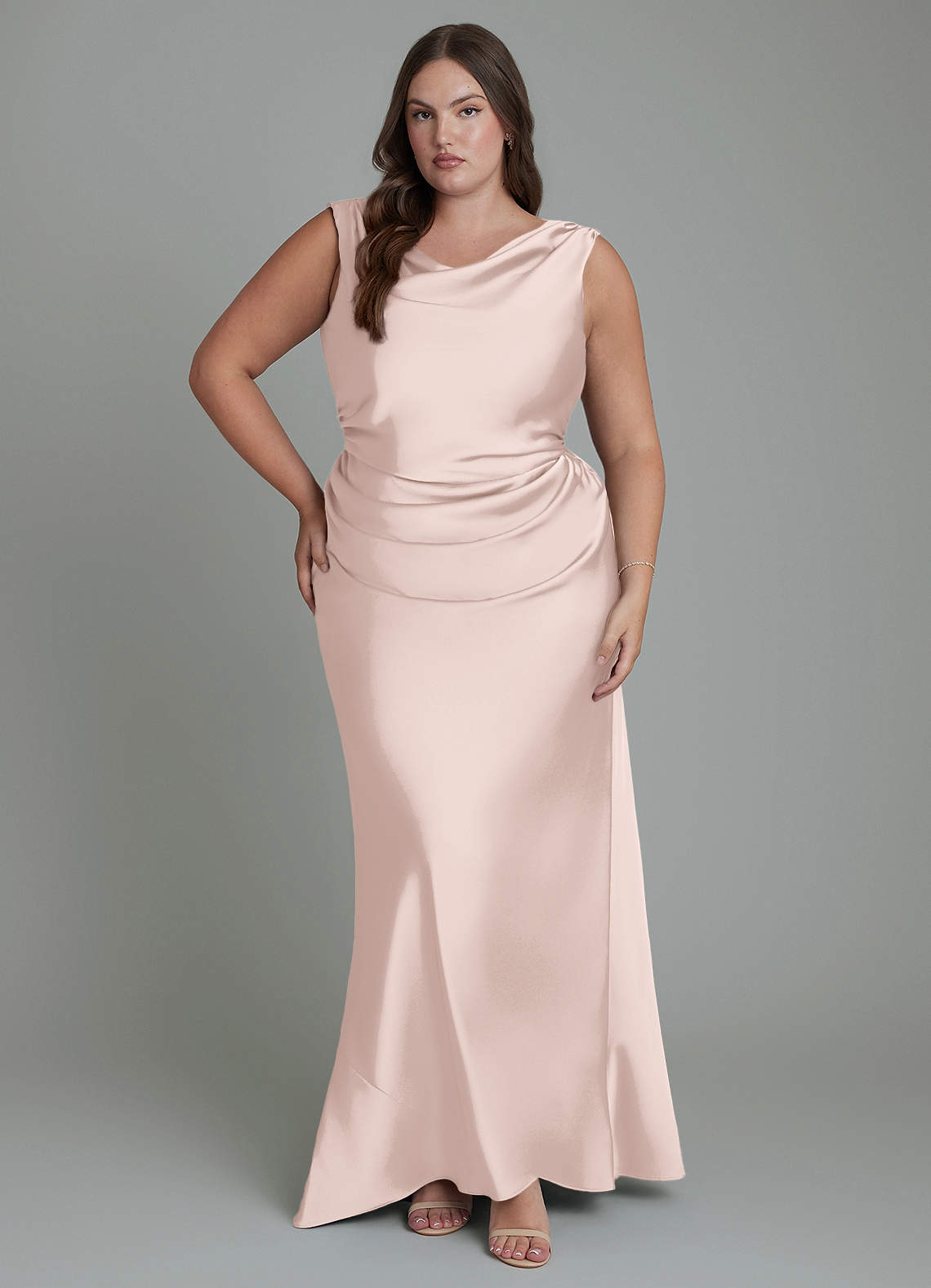 Azazie Kieryn Bridesmaid Dresses Blushing Pink Mermaid Pleated Stretch Satin Dress image1