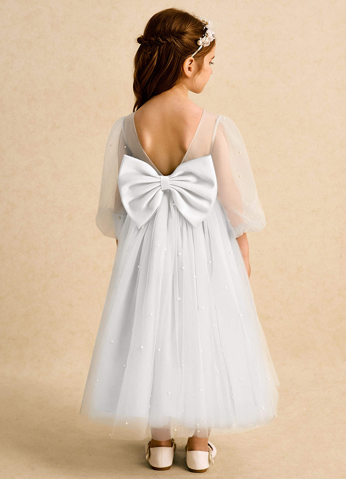 Azazie Trudy vestidos de niña de las flores Vestido de Blanco de Tul de Corte Princesa con Escote de Corazón image1