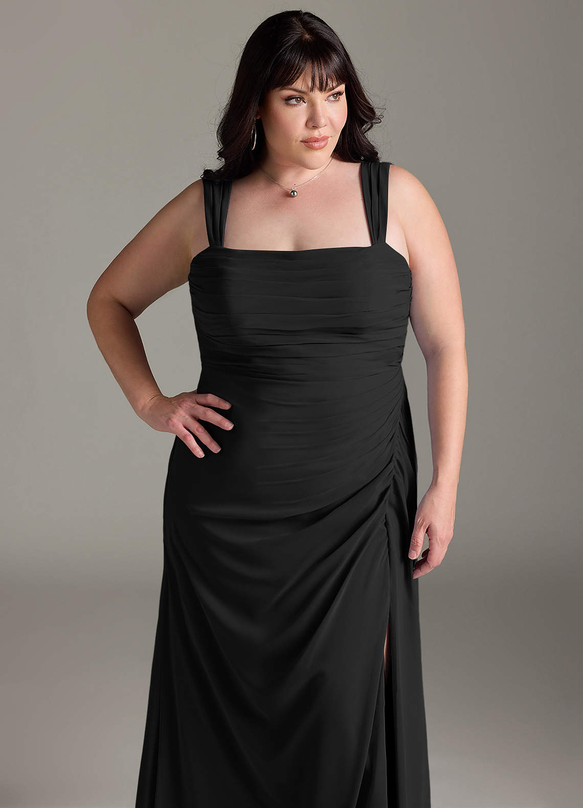 Azazie Jesaphine Bridesmaid Dresses Black Sheath Bow Chiffon Dress image12