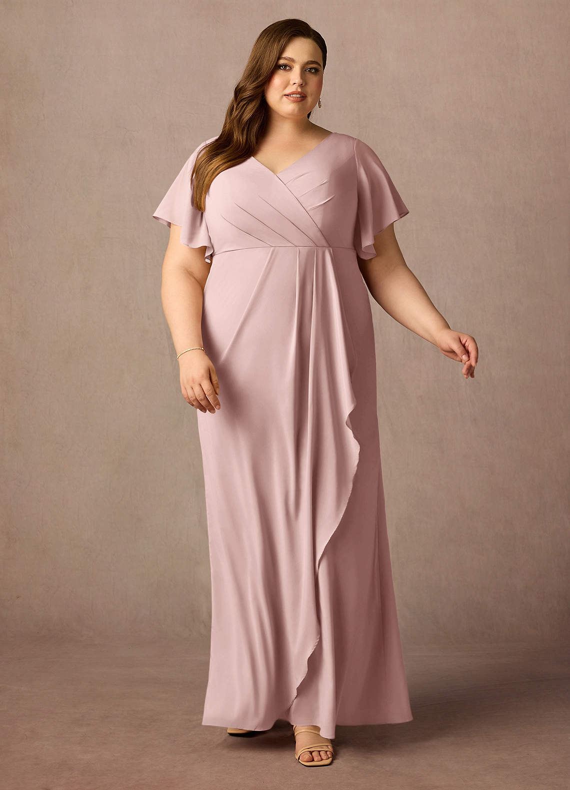 Azazie Song Mother of the Bride Dresses Dusty Rose Mermaid V-Neck Pleated Stretch Chiffon Dress image1