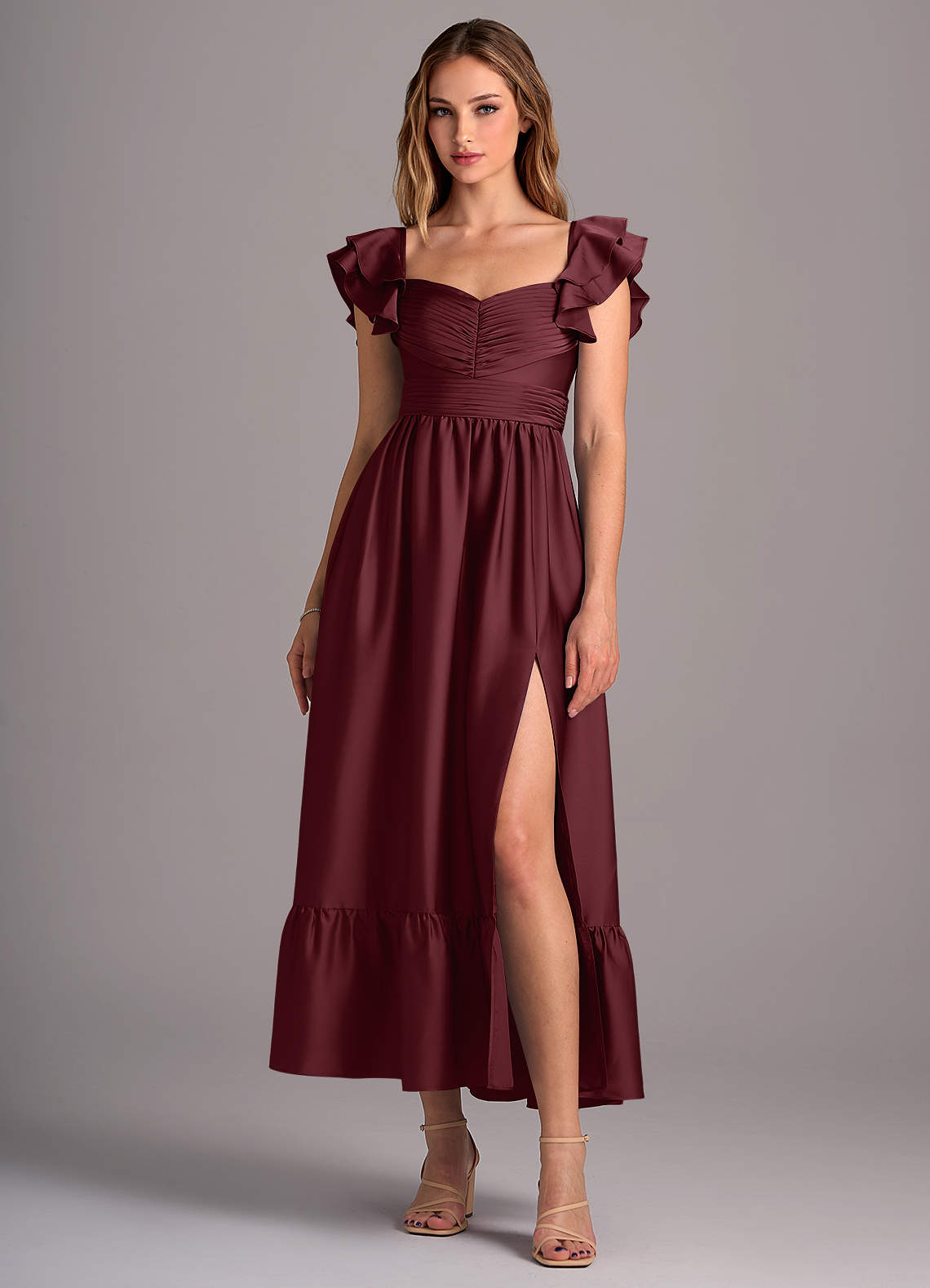 Azazie Anaya Bridesmaid Dresses Cabernet A-Line Sweetheart Neckline Stretch Satin Convertible Dress image1