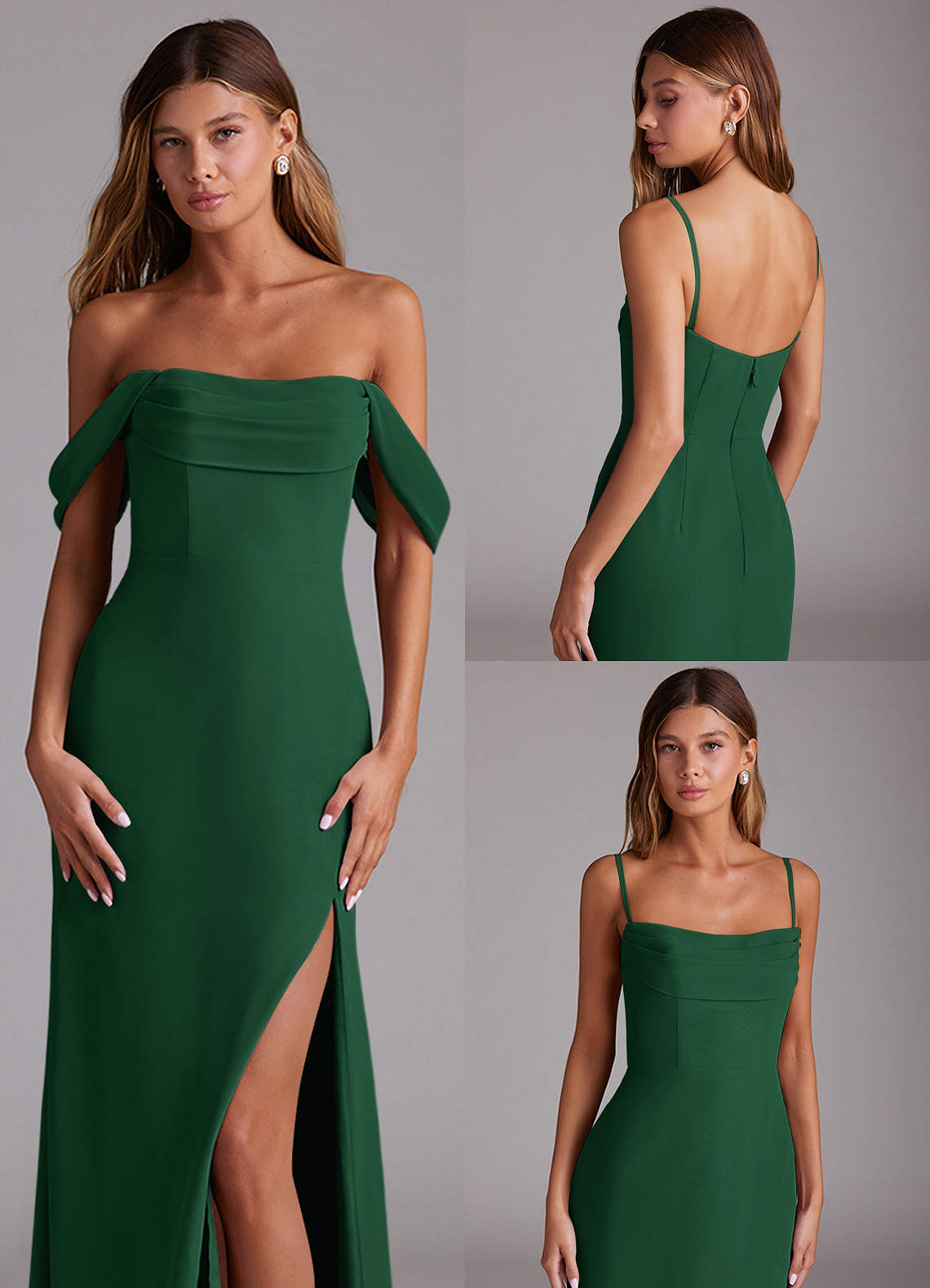 Azazie Saige Bridesmaid Dresses Dark Green A-Line Off the Shoulder Chiffon Convertible Dress image9