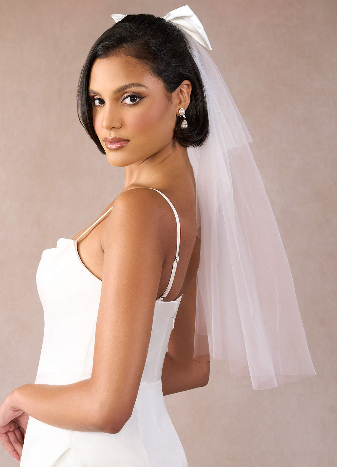 Double Satin Bow Elbow Length Veil | Azazie