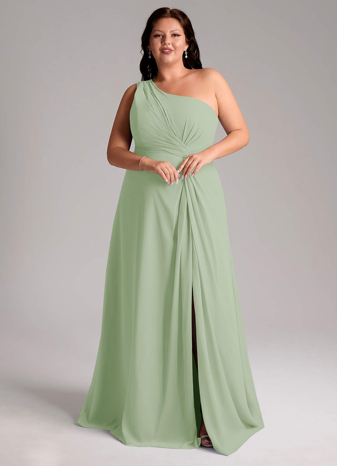 Azazie Brooke Bridesmaid Dresses Dusty Sage A-Line One Shoulder Chiffon Dress image9