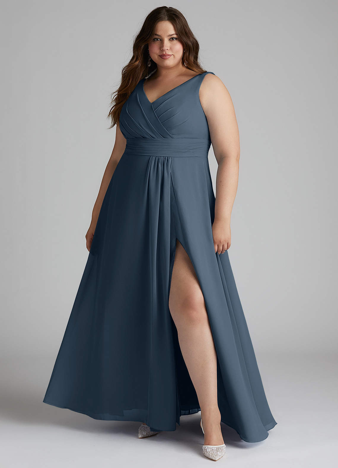 Azazie Karina Bridesmaid Dresses Neptune A-Line Pleated Chiffon Dress image1