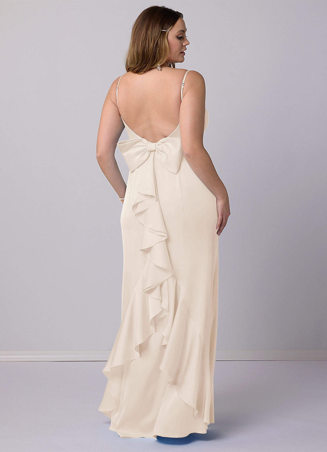 Barbie ♥ Azazie Bridesmaid Dresses White Alabaster Mermaid Bow Stretch Satin Dress image5