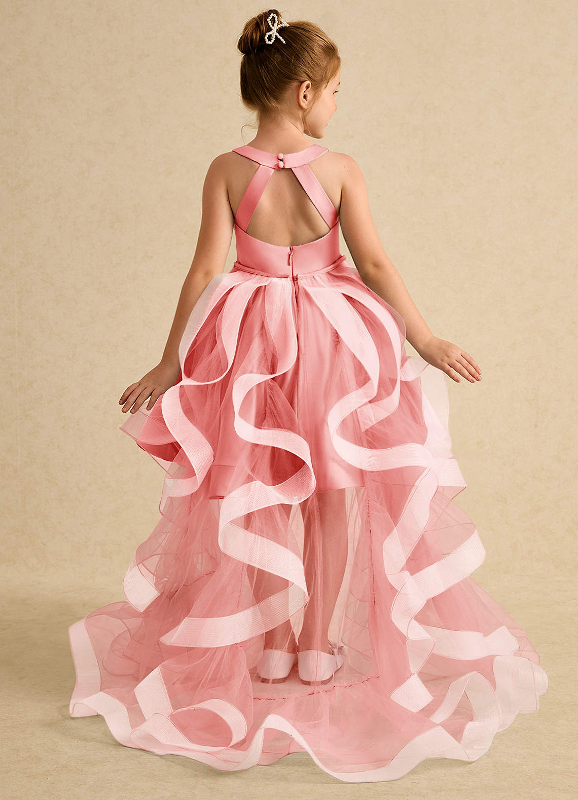 Azazie Julietta Blumenmädchenkleider Ballkleid Cabrio Tüll Kleid Koralle image1