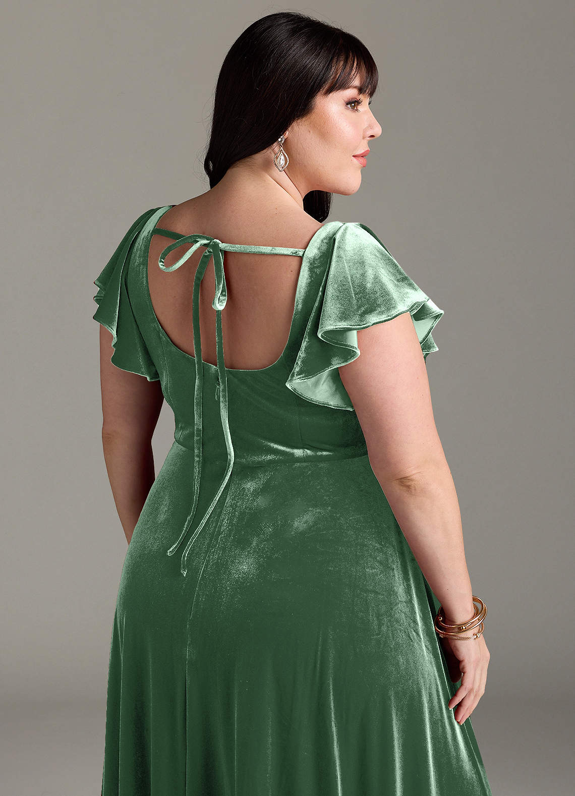 Azazie Bondi Robes de demoiselle d'honneur Robe Trapèze en velours Fente Latérale Eucalyptus image12