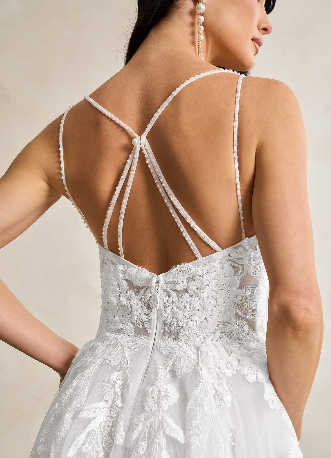 Azazie Lorenza Wedding Dresses Diamond White A-Line V-Neck Sequins Tulle Dress image9