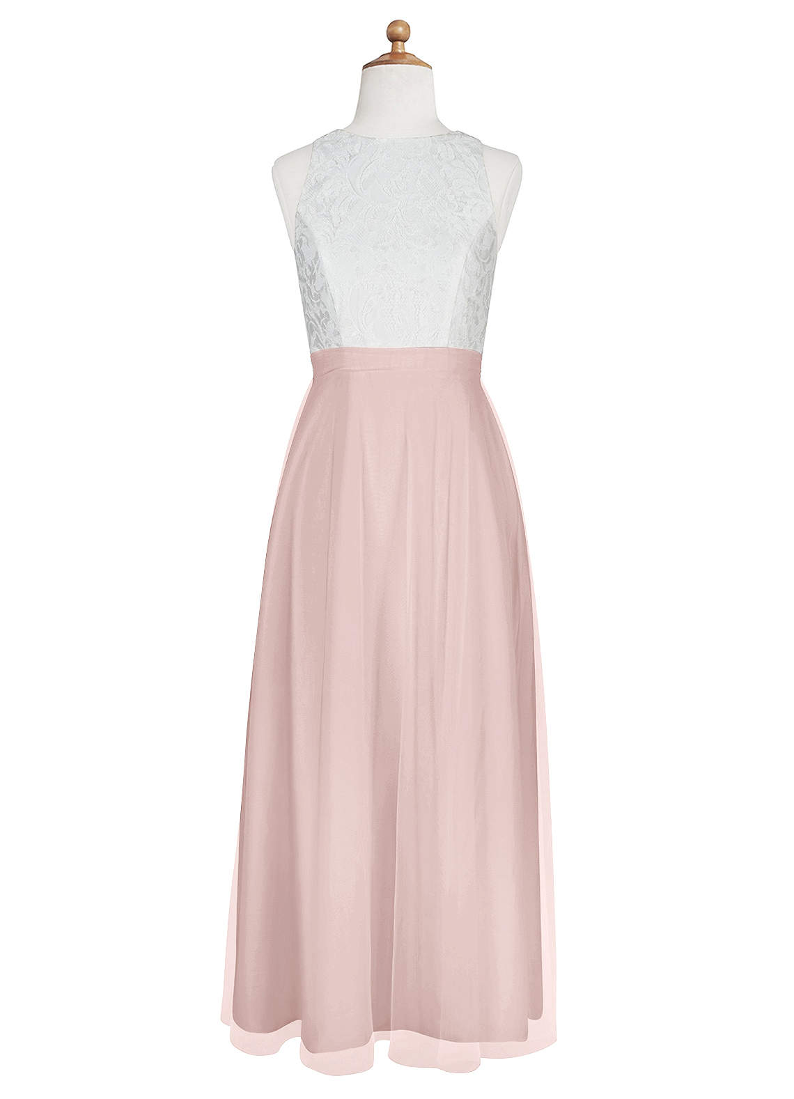 Azazie Albertine Junior Vestido de Rosa Rubor de Gasa de Corte en A con Encaje image6