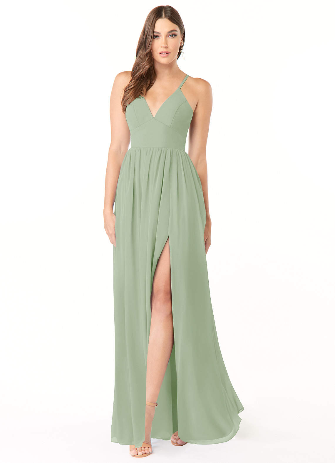 Azazie Aaida Bridesmaid Dresses Dusty Sage A-Line Corset Chiffon Dress image1