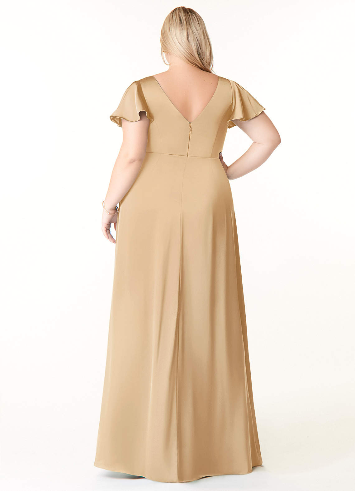 Azazie Soren Robes de demoiselle d'honneur Robe Trapèze en Satin extensible Plissée Or image8