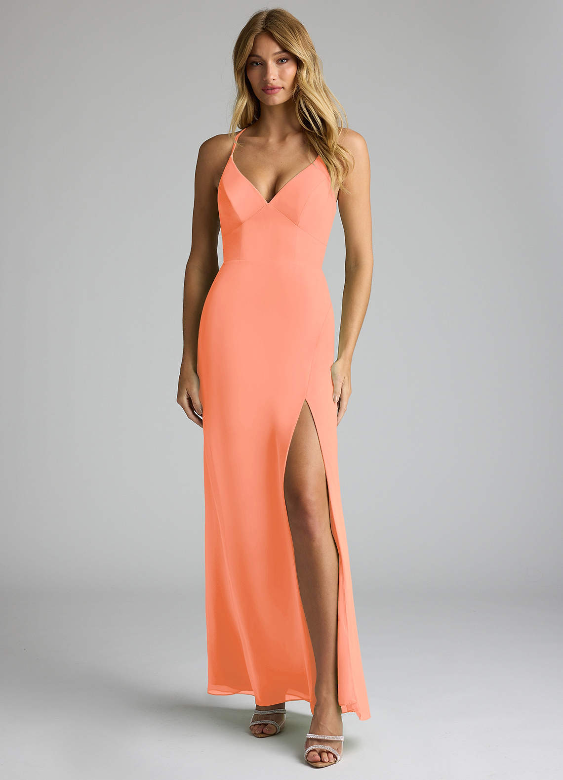 Azazie Becca Bridesmaid Dresses Sunset Sheath V-Neck Chiffon Dress image1