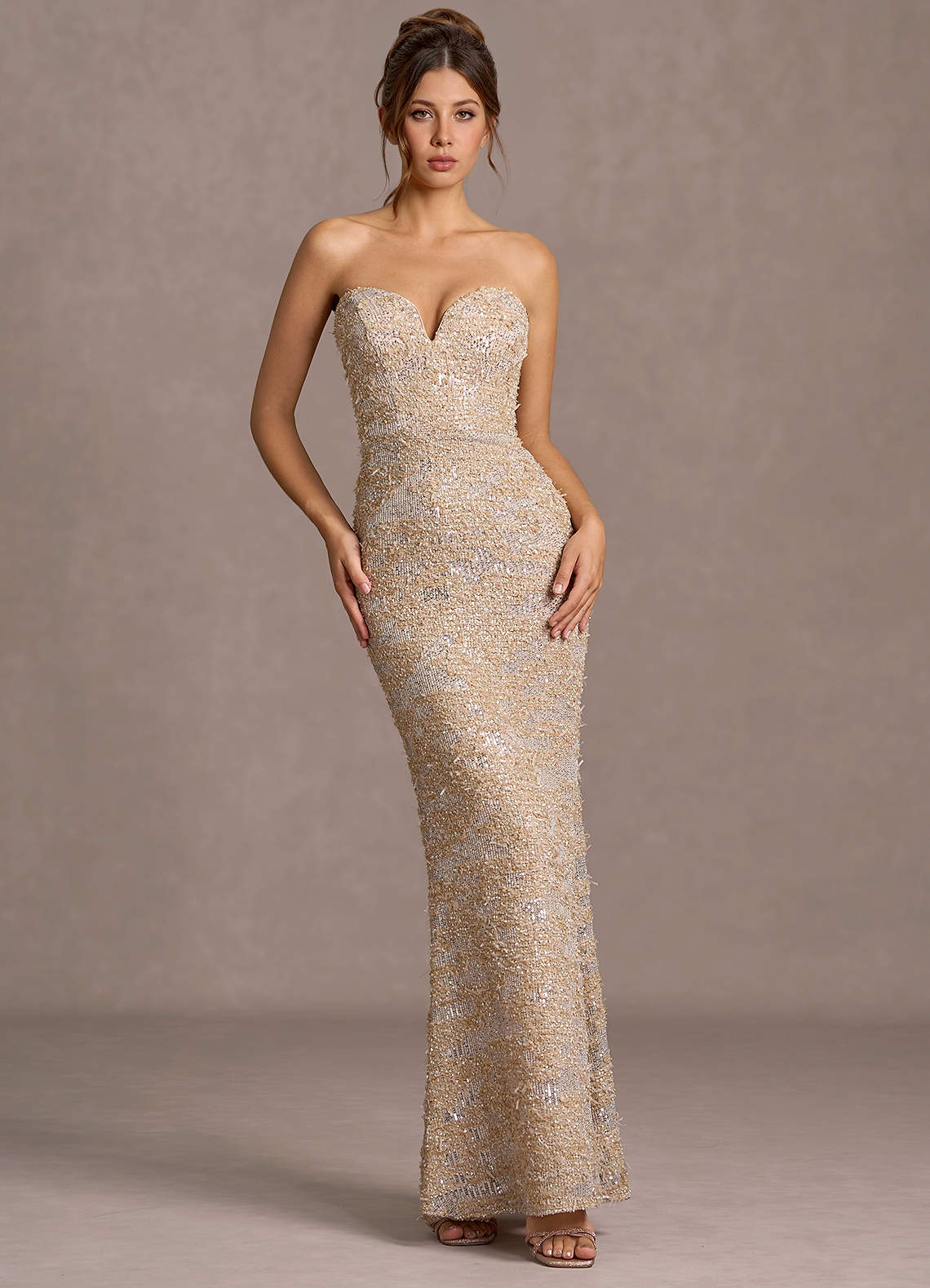 white christmas dresses Champagne Sequin Off-Shoulder Evening Gown - Mermaid Silhouette Sparkly Maxi Dress main image 0
