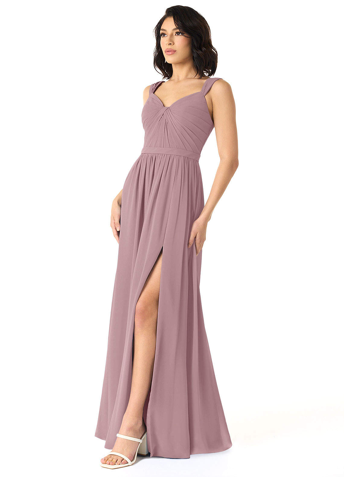 Azazie Evie Vente Finale Robe Trapèze en Mousseline de soie Encolure en Forme de Cœur Neptune image1