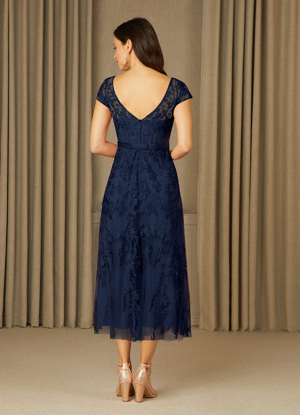 Azazie Sanna Mother of the Bride Dresses Dark Navy A-Line Scoop Lace Tulle Dress image1