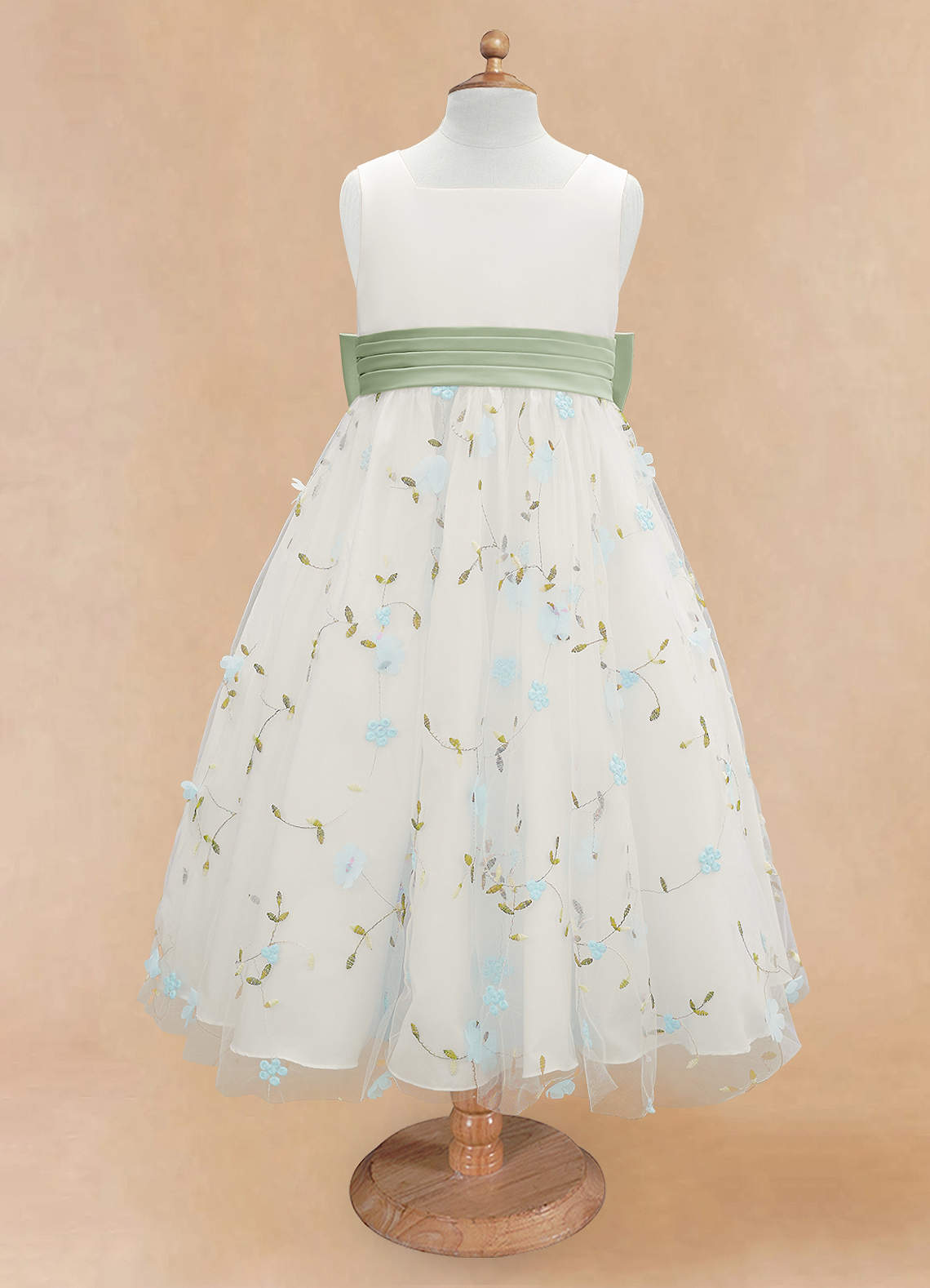 Azazie Pollie Flower Girl Dresses Sky Blue Dusty Sage A-Line Bow Tulle Dress image10