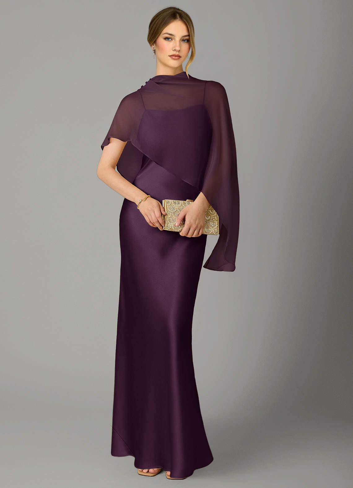 Azazie Jaleesa Bridesmaid Dresses Plum Sheath High Neck Stretch Satin Dress image4