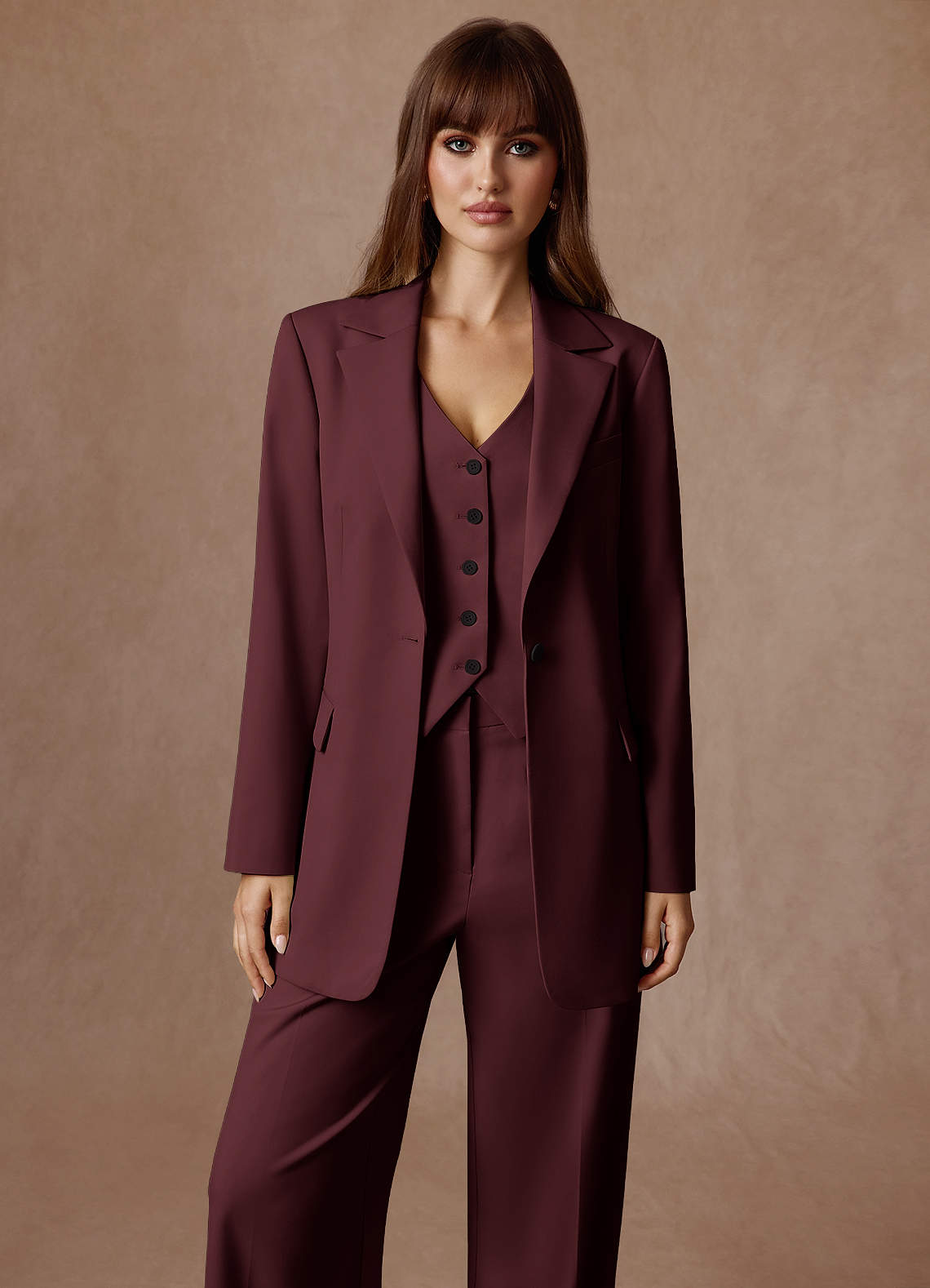 front Rowan Cabernet Refined Weave Performance 3-Piece Suit