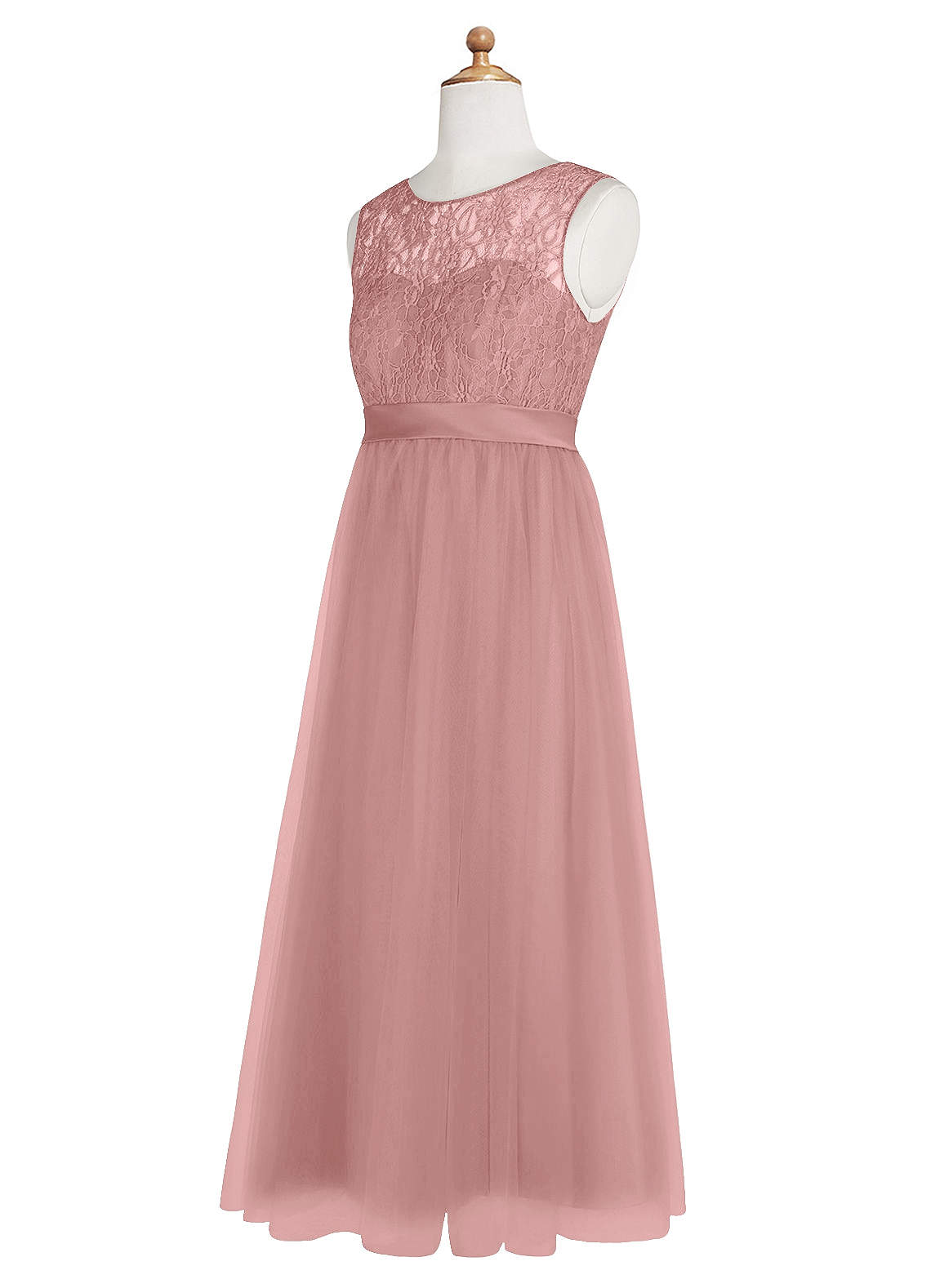 Azazie Georgette Junior A-Linie Spitze Tüll Kleid Altrosa image9