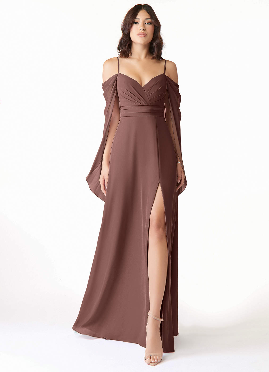 Azazie Cienna Jurken voor bruidsmeisjes Jurk van Chiffon met A-Lijn Off the Shoulder Espresso image1