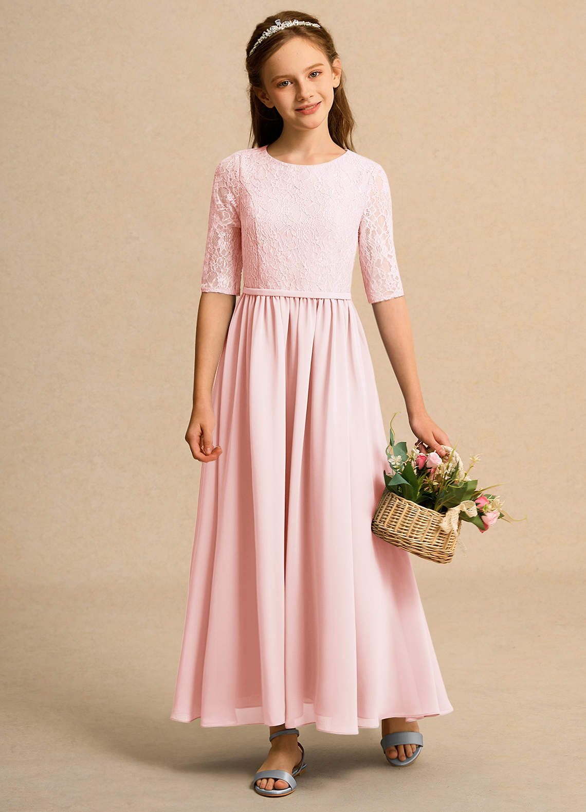 Azazie Pippin Junior Formal Flower Girl Klänningar Klä A-Line i Spets image1